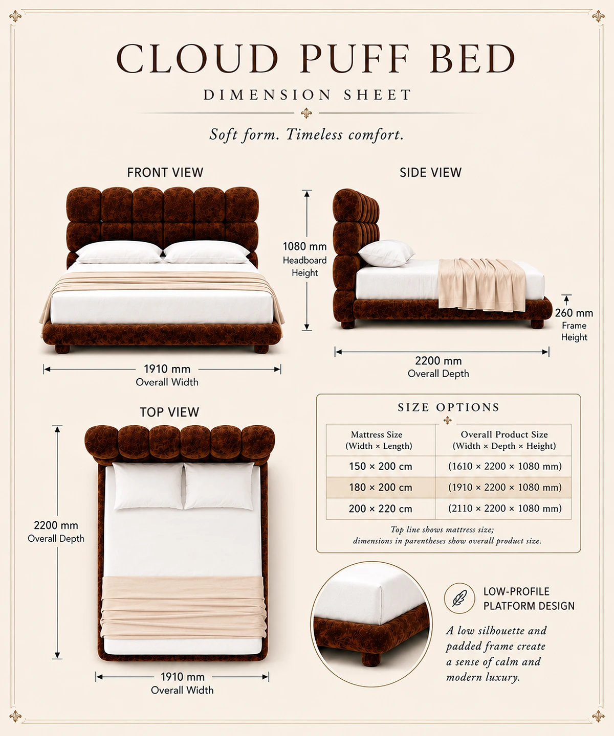Cloud Puff Modern Upholstered Bed - Image 5
