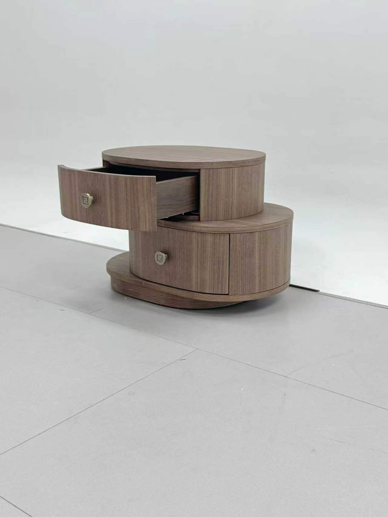 Modern curved layered walnut nightstand with two drawers