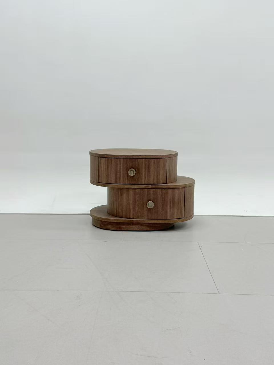 Minimalist walnut nightstand, staggered oval shape